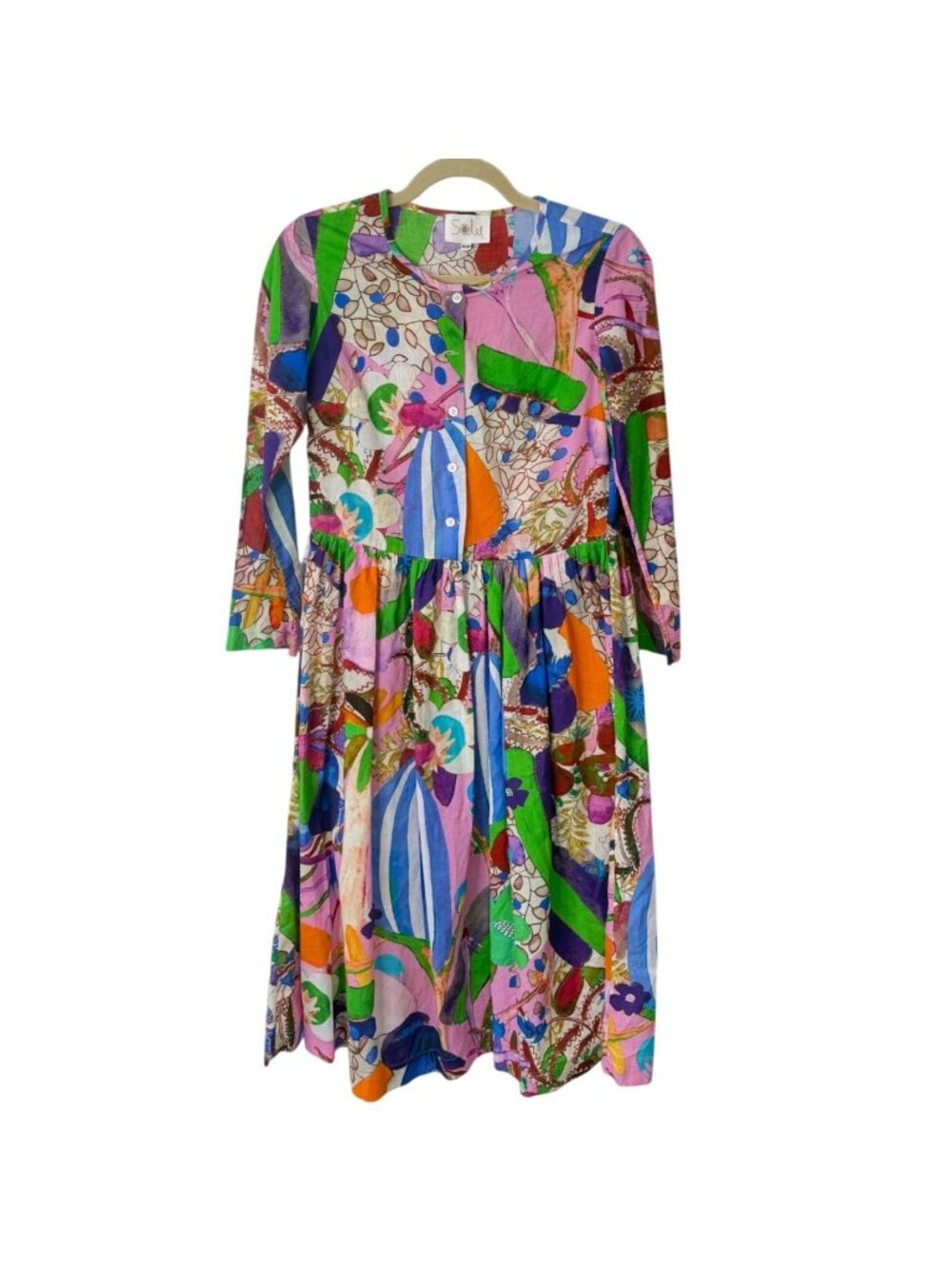 Soler Womens Size S/M Dress Midi Abstract Cotton Romantic Colorful Art to Wear